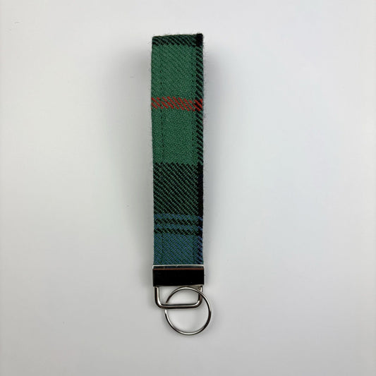 Murray of Atholl Ancient Tartan Keyring, upright on white, silver tab and split ring