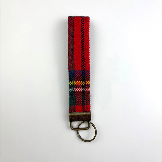 Stewart Royal Modern Tartan Keyring, upright on white, brass tab and two rings