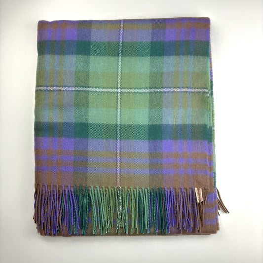 Isle of Skye Tartan Throw, folded on white, fringe along bottom edge