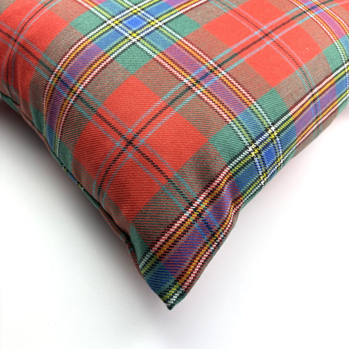 MacLean of Duart Ancient Tartan Cushion, corner close-up, fabric filling the frame