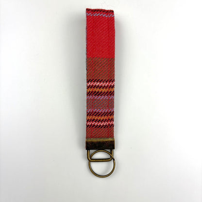 MacLean of Duart Weathered Tartan Keyring, upright on white, brass tab and ring