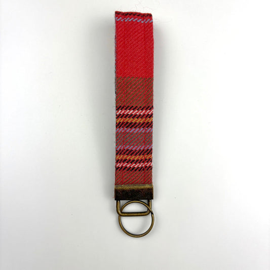 MacLean of Duart Weathered Tartan Keyring, upright on white, brass tab and ring