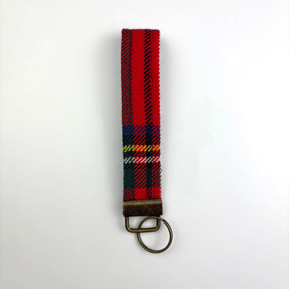 Stewart Royal Modern Tartan Keyring, upright on white, brass tab and two rings