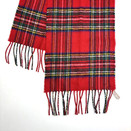 Stewart Royal Modern Tartan Scarf, draped and folded on white, fringed ends